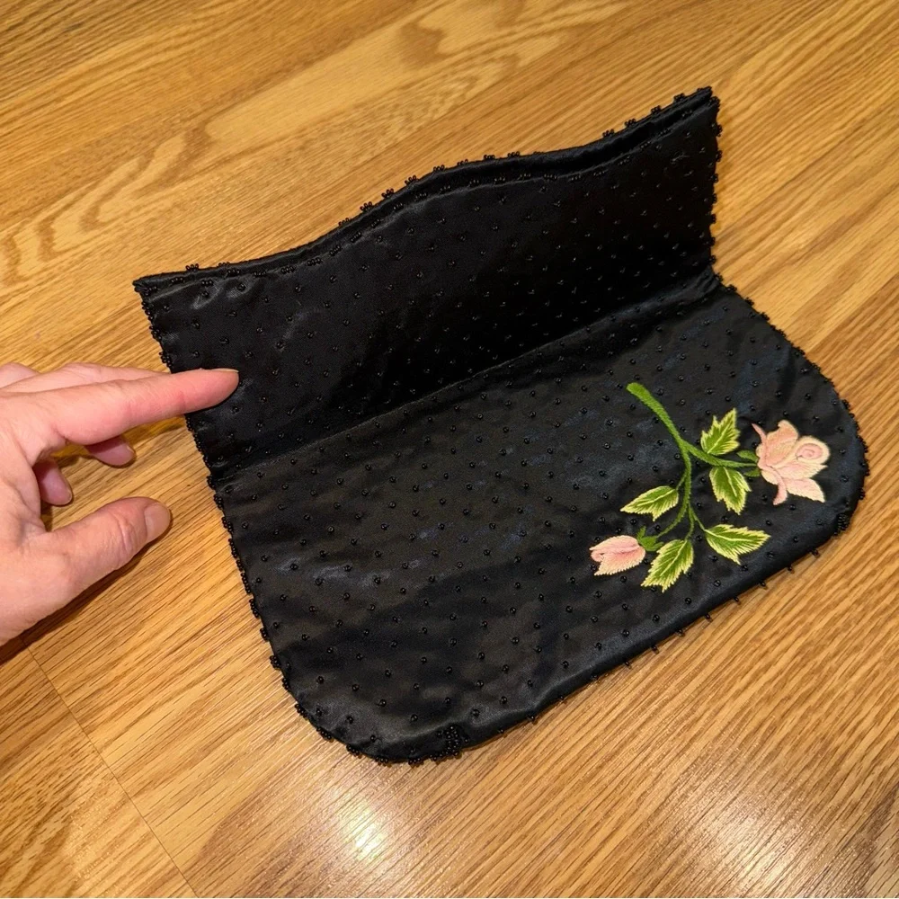 Vintage Schildkraut‎ Satin Envelope Clutch Beaded Embroidered Made in Hong Kong